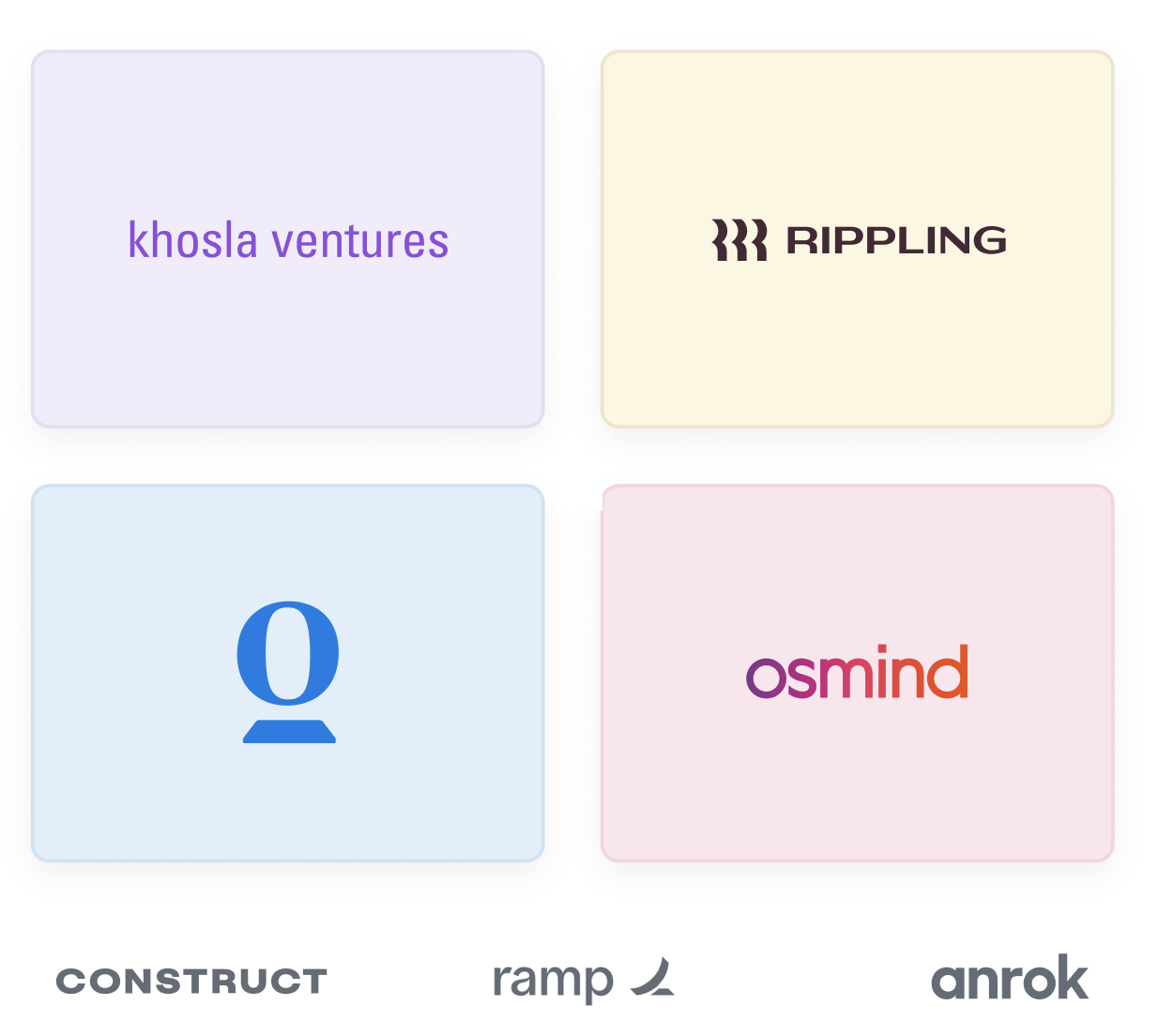 Images of the former companies of the founding team - Khosla Ventures, Osmind, Rippling, and Opendoor